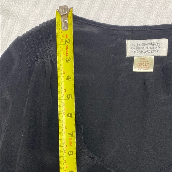 Primrose Blouse Silk Elegant Scoop Neck Smocked Cuff and Hem Black Size Medium - Picture 5 of 16